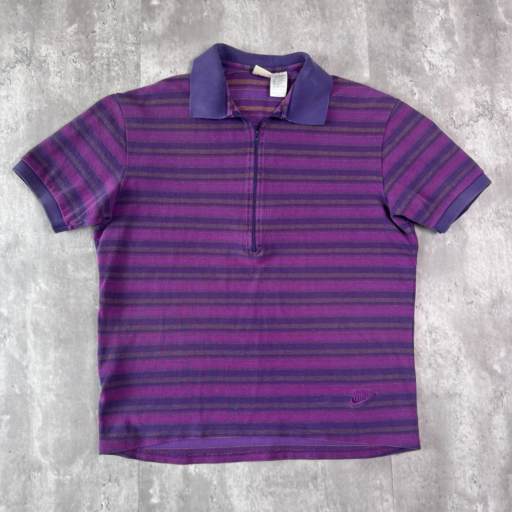 Vintage Nike ACG Polo Shirt Mens Large Purple Striped 1/4 Zip Cotton Rugby